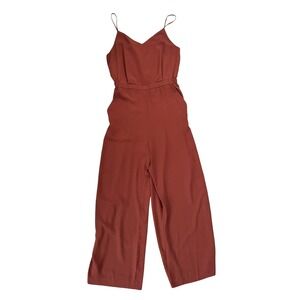 Uniqlo Jumpsuit Women Rust Red V-Neck Wide Leg Spaghetti Strap Medium